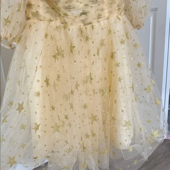 Elegant Starry Cream and Gold Baby Doll Dress - Picture 6 of 8